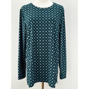 Lands’ End Printed Tunic Women's L Green Long Sleeve UPF 50+ Stretch Top Travel